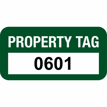LUSTRE-CAL VOID Label PROPERTY TAG Green 1.50in x 0.75in  Serialized 0601-0700, 100PK 253774Vo1G0601